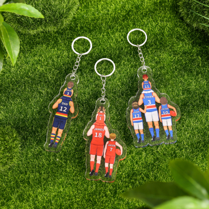 Personalised 2–7 Names Australian Rules Football Family Keychain Custom Acrylic Keychain Gift for Dad Grandpa