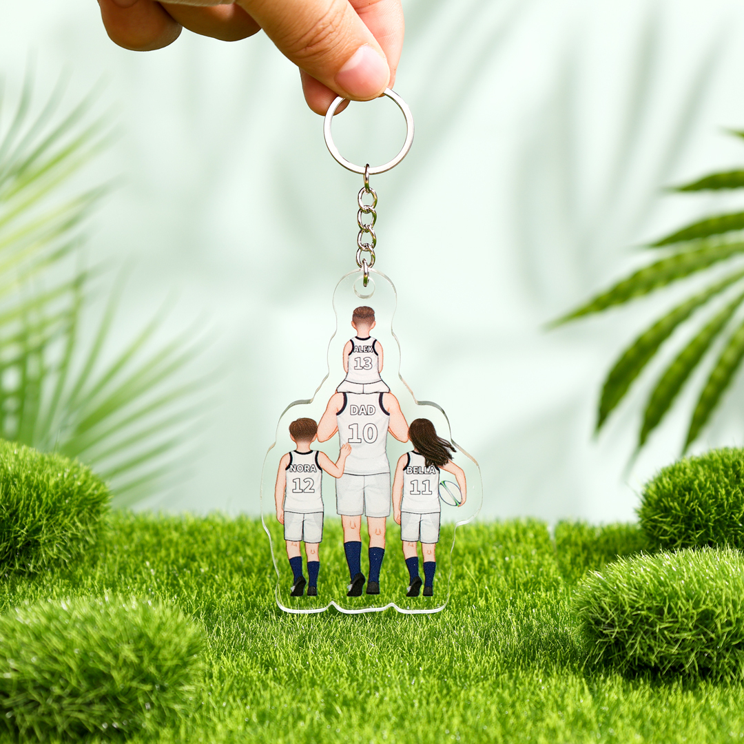 Personalised 2–7 Names Australian Rules Football Family Keychain Custom Acrylic Keychain Gift for Dad Grandpa