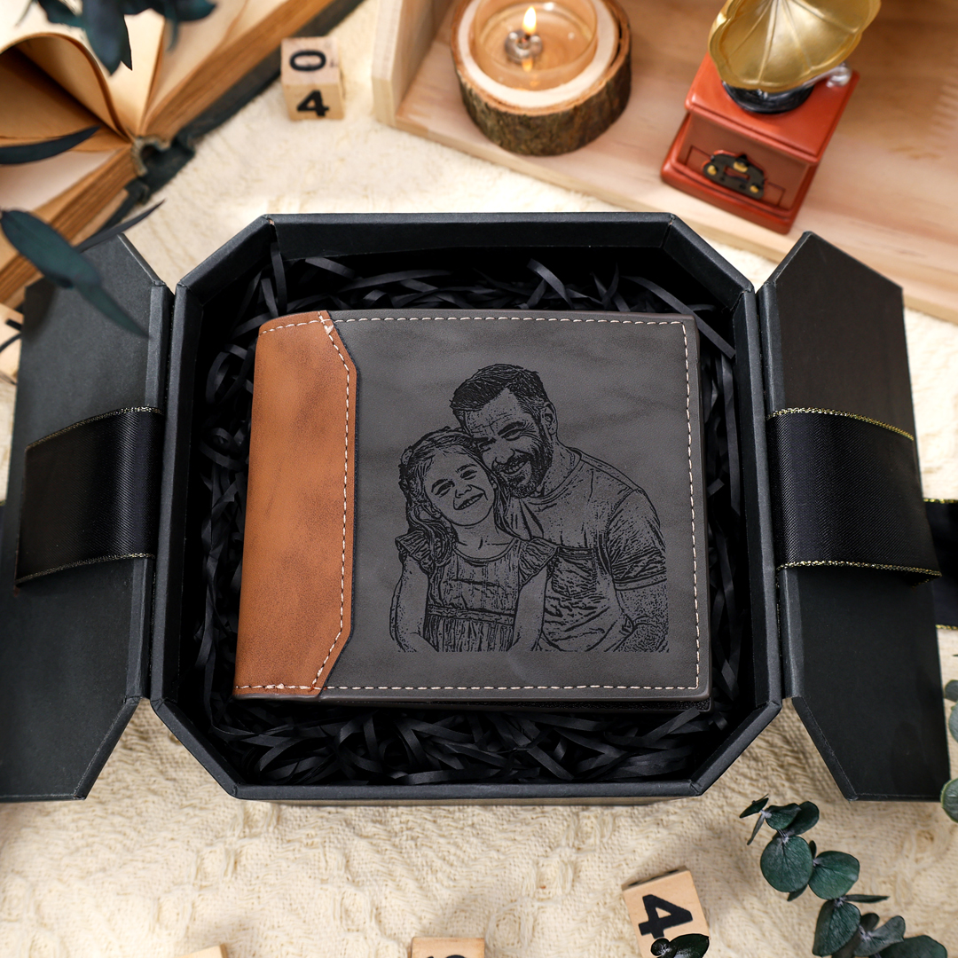 Men Photo Wallet Personalised Monogram Wallet Gray Gift for Grandpa-Jessemade AU