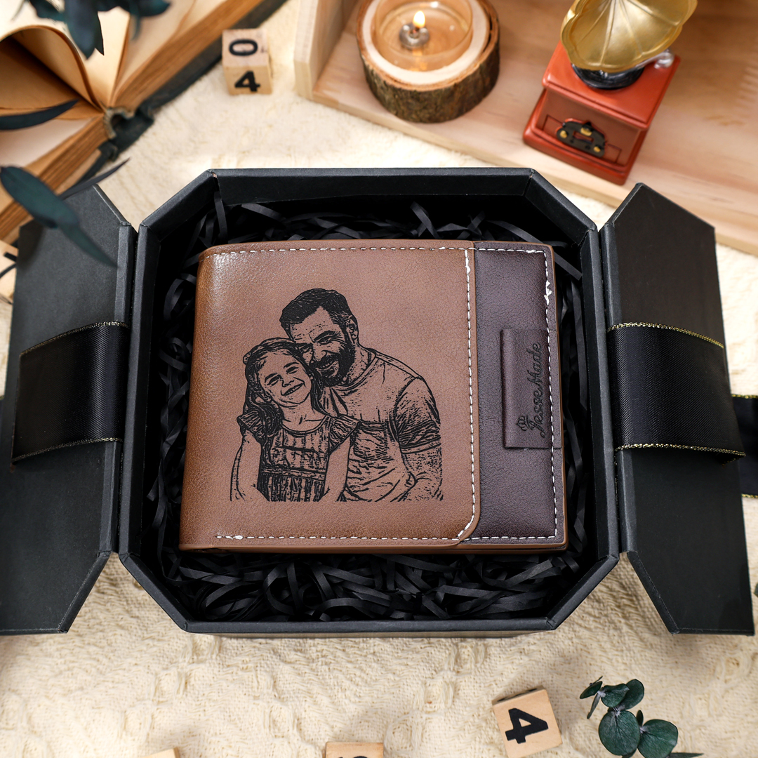 Personalised Men Photo Wallet Engraved Text Wallet Gifts for Grandpa-Jessemade AU