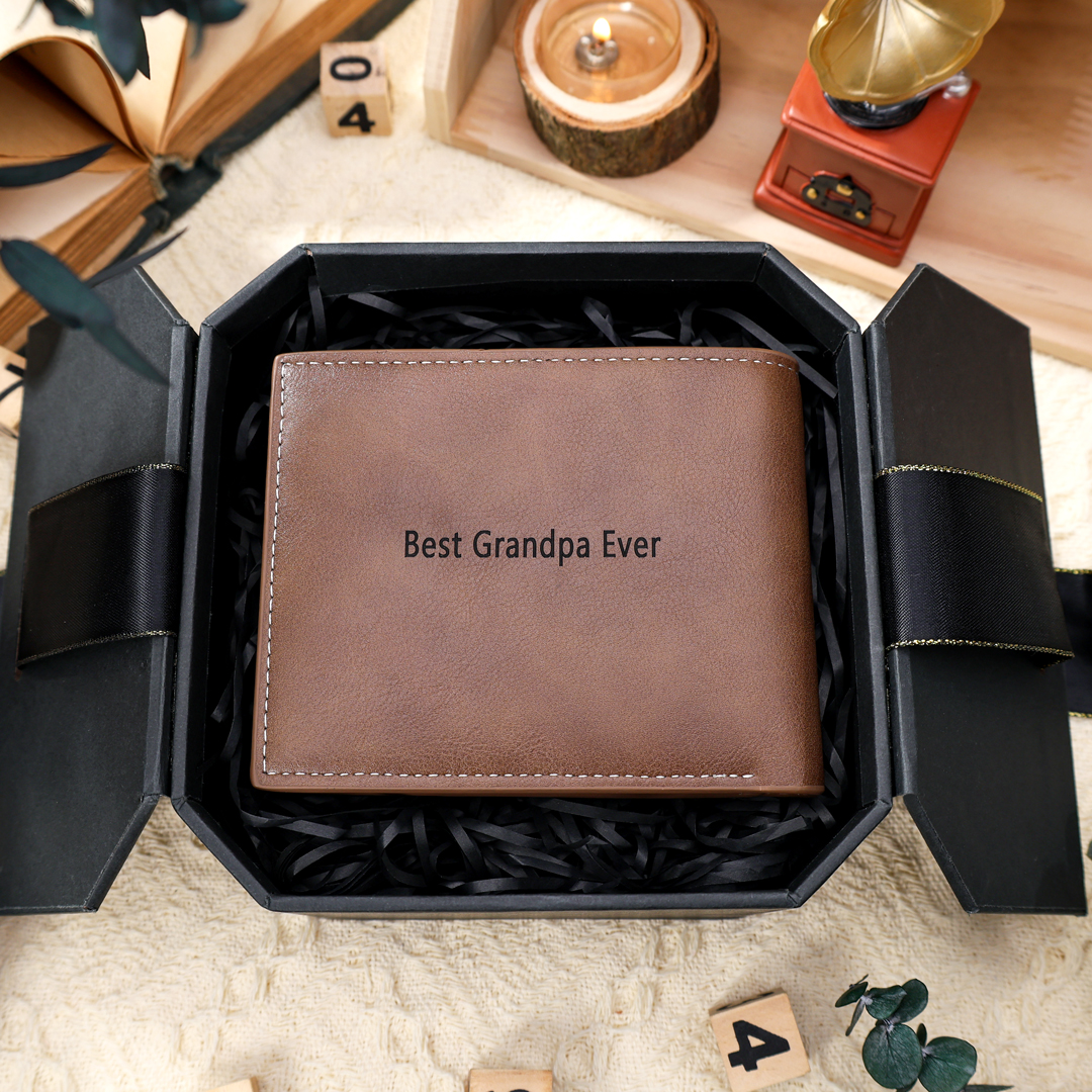 Personalised Men Photo Wallet Engraved Text Wallet Gifts for Grandpa-Jessemade AU