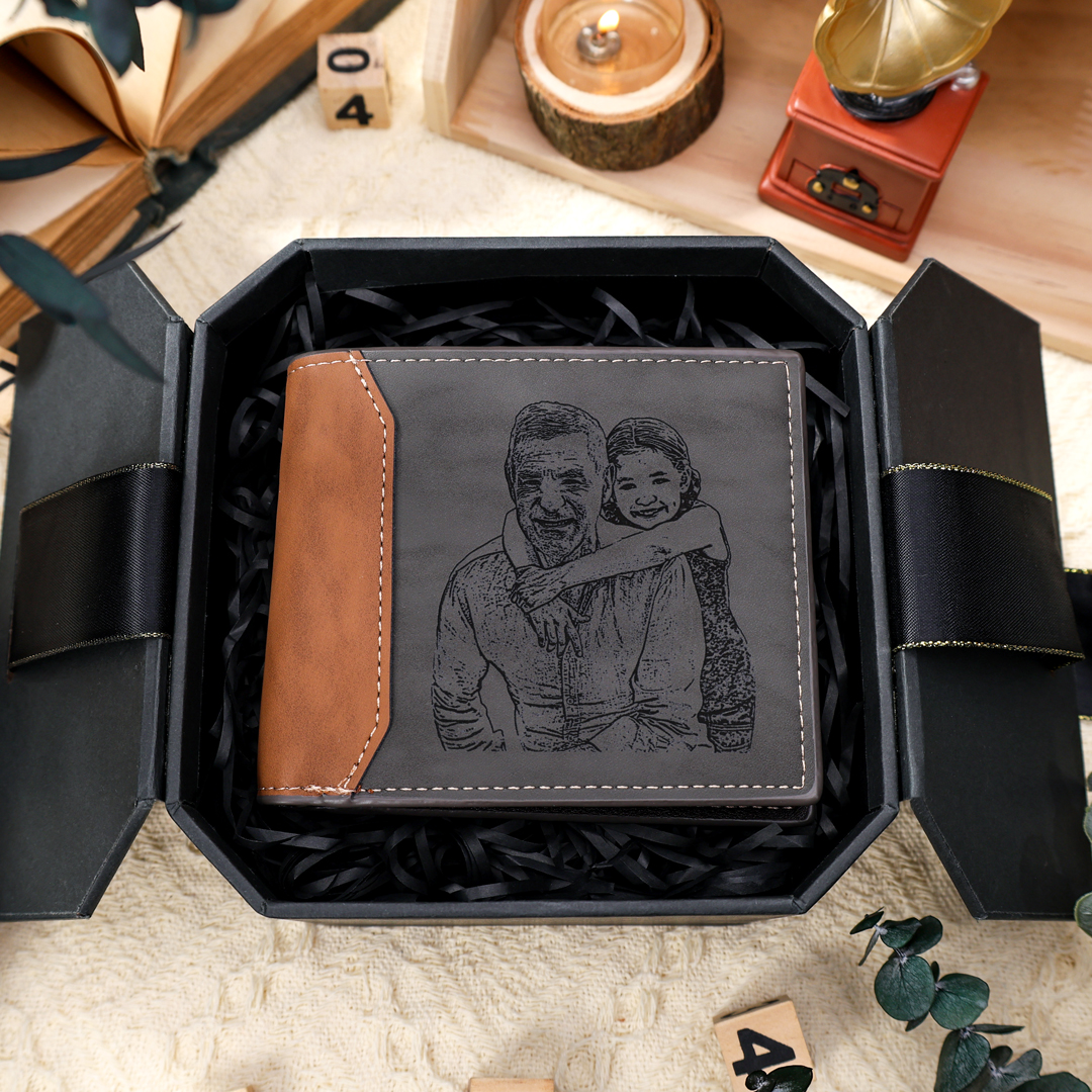 Personalised Photo & Text Men Wallet Custom Billfold Wallet Gray Gifts for Grandpa-Jessemade AU