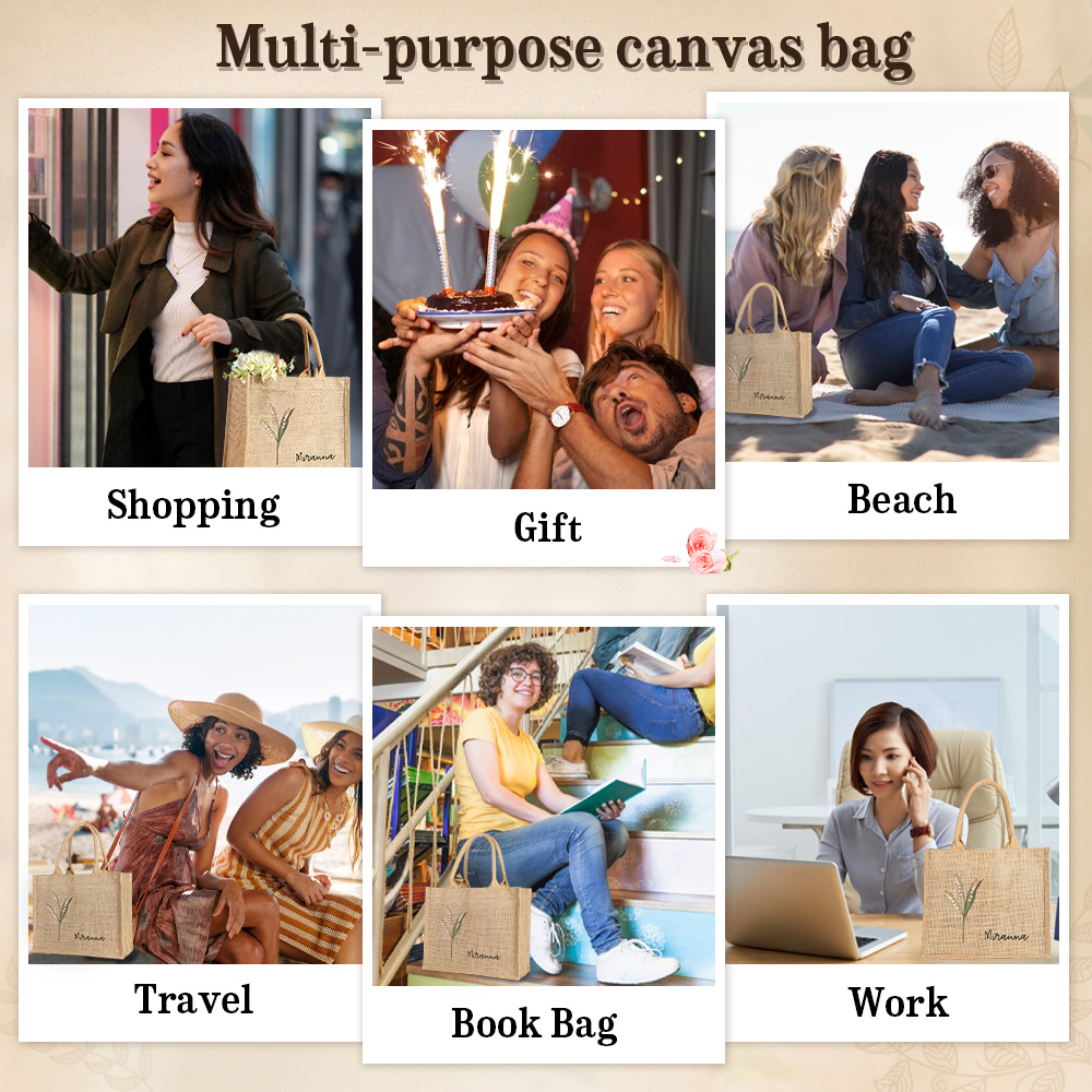 Personalised Birth Flower & Name Tote Bag Beach Jute Bag Birthday Wedding Party Travel Gift for Women/Girls-Jessemade AU