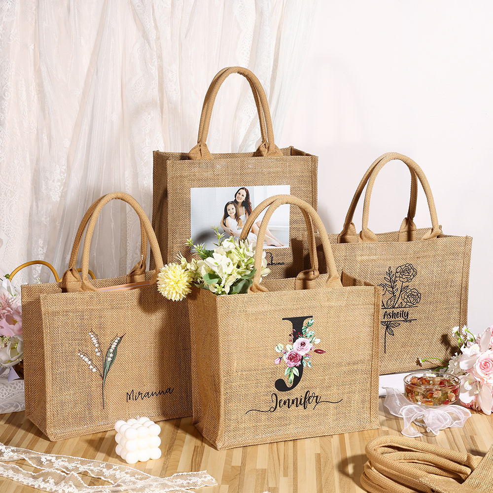 Personalised Birth Flower & Name Tote Bag Beach Jute Bag Birthday Wedding Party Travel Gift for Women/Girls-Jessemade AU