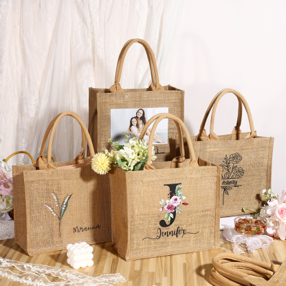 Personalised Birth Flower & Name Tote Bag Beach Jute Bag Birthday Wedding Party Travel Gift for Women/Girls-Jessemade AU