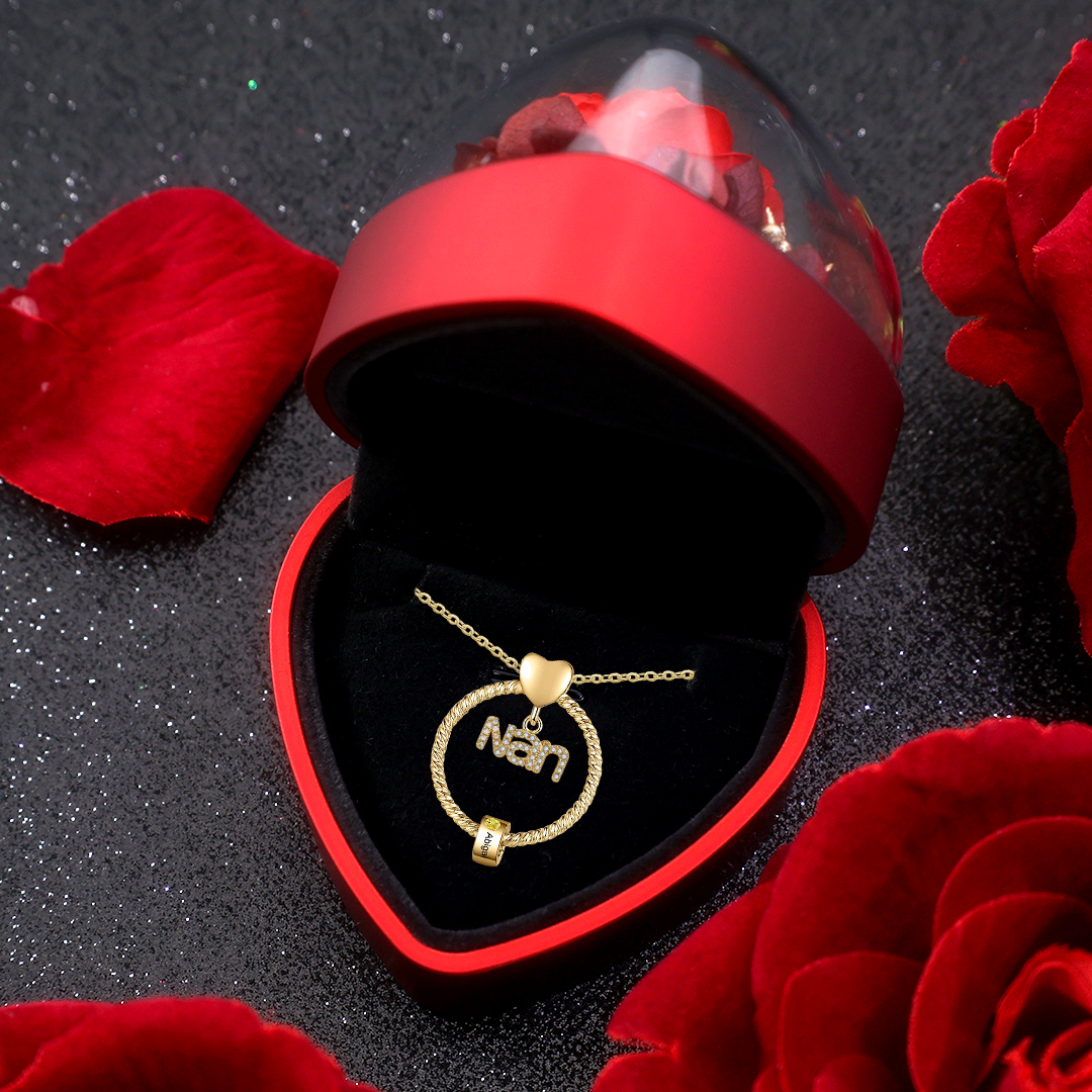 1 Name - Personalised Nan Necklace Custom Name Birthstone Circle Pendant Necklace Christmas Gift for Grandma Nana-Jessemade AU