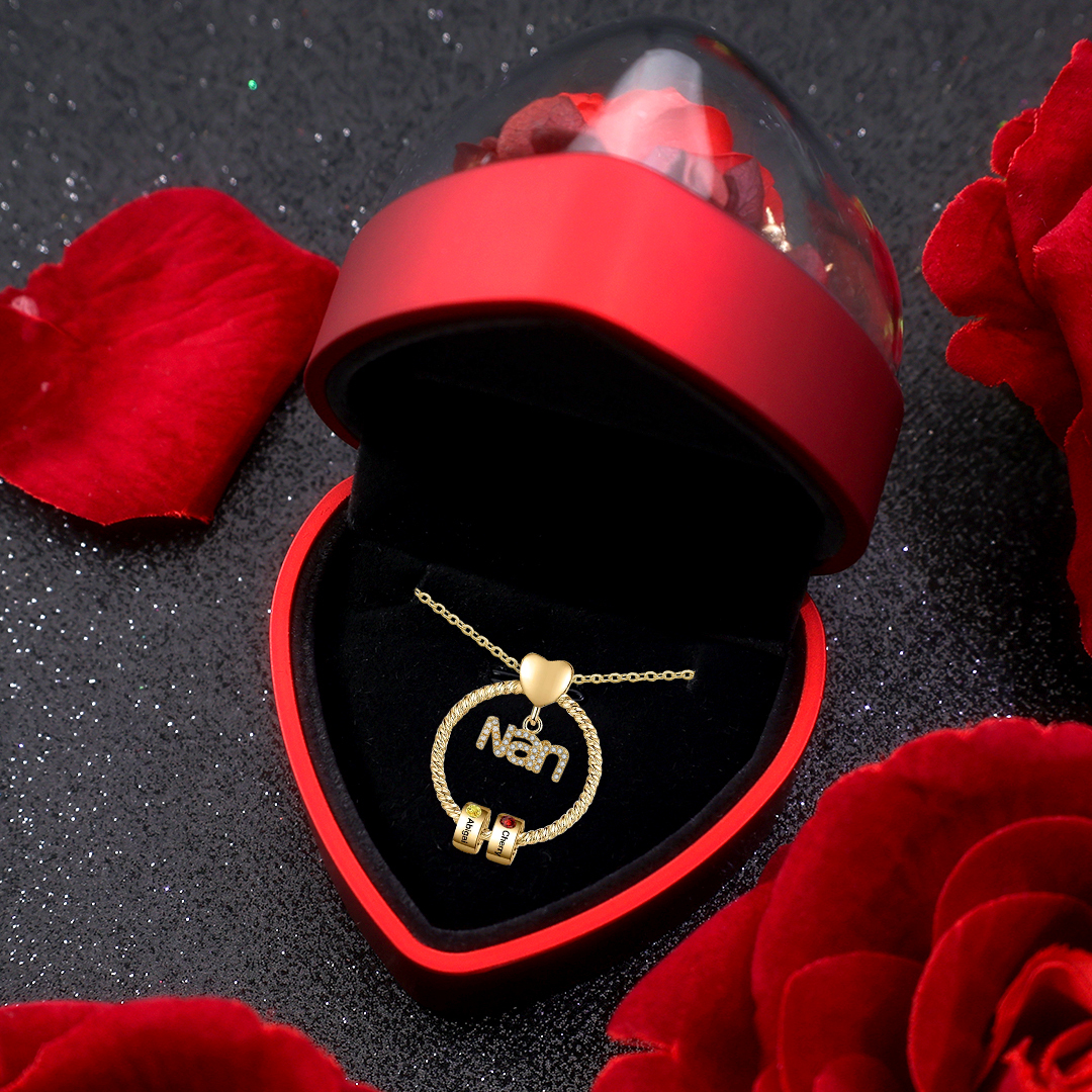 2 Names - Personalised Nan Necklace Custom 2 Names 2 Birthstones Circle Pendant Necklace Christmas Gift for Grandma Nana-Jessemade AU