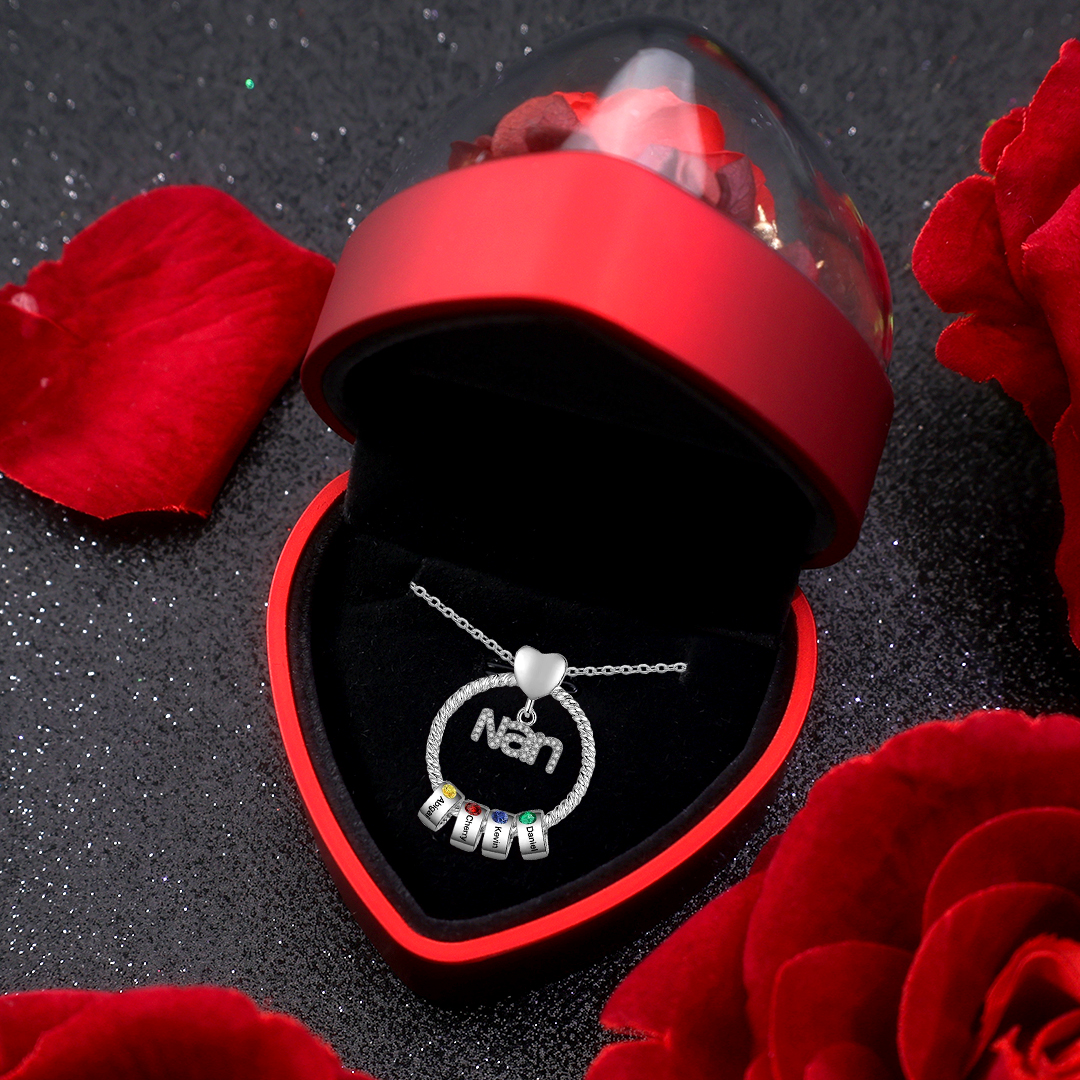 4 Names - Personalised Nan Necklace Custom Names 4 Birthstones Circle Pendant Necklace Christmas Gift for Grandma Nana-Jessemade AU