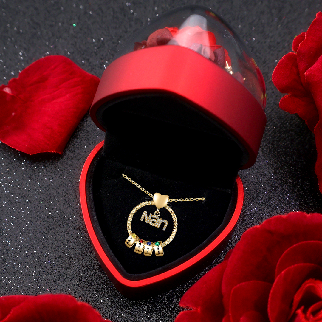 4 Names - Personalised Nan Necklace Custom Names 4 Birthstones Circle Pendant Necklace Christmas Gift for Grandma Nana-Jessemade AU