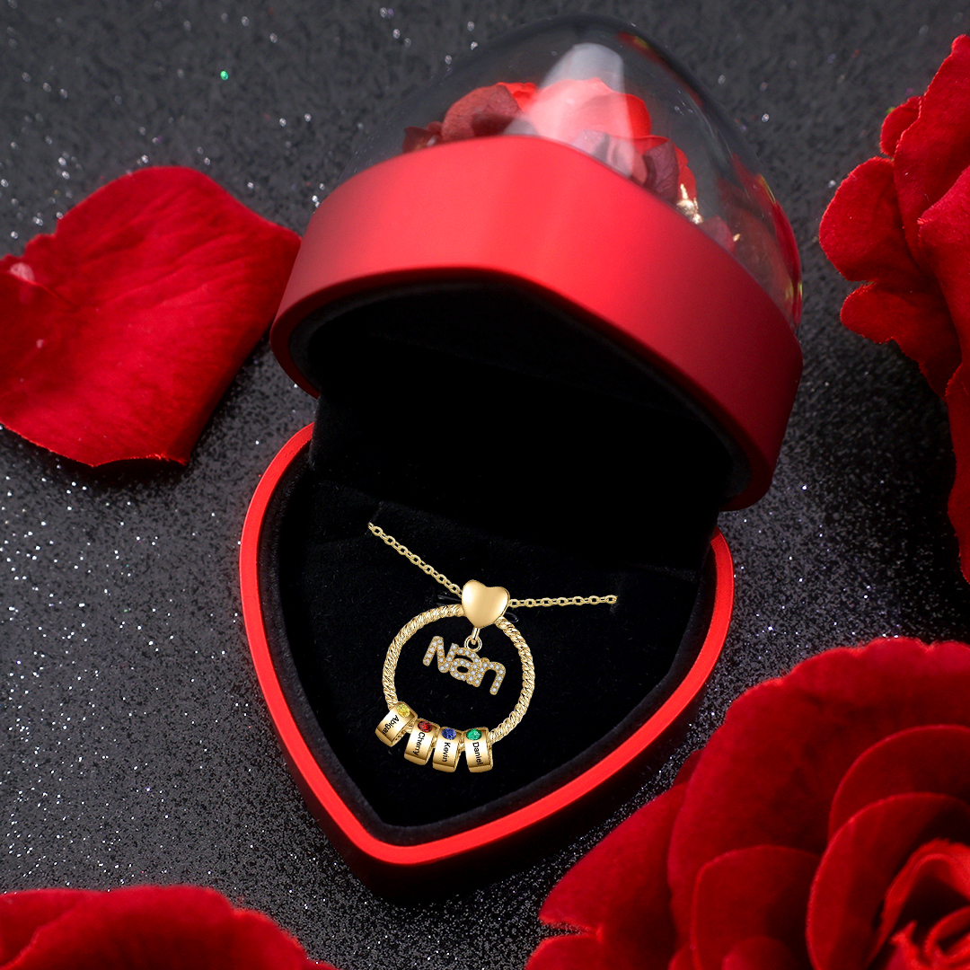 4 Names - Personalised Nan Necklace Custom Names 4 Birthstones Circle Pendant Necklace Christmas Gift for Grandma Nana-Jessemade AU