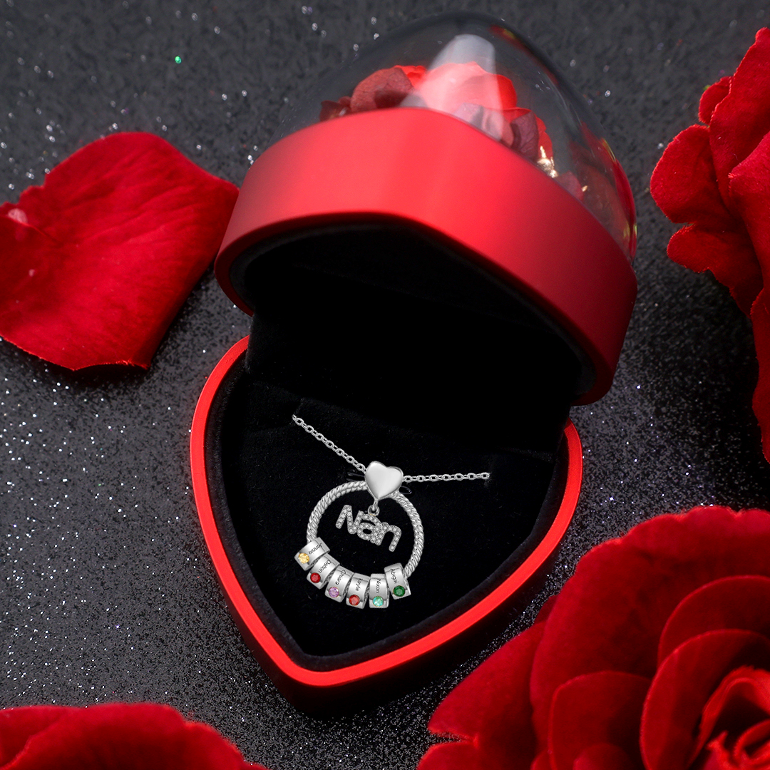 6 Names - Personalised Nan Necklace Custom Names 6 Birthstones Circle Pendant Necklace Christmas Gift for Grandma Nana-Jessemade AU