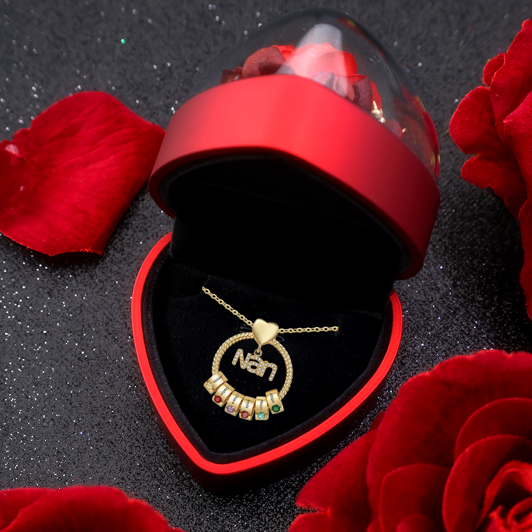 6 Names - Personalised Nan Necklace Custom Names 6 Birthstones Circle Pendant Necklace Christmas Gift for Grandma Nana-Jessemade AU