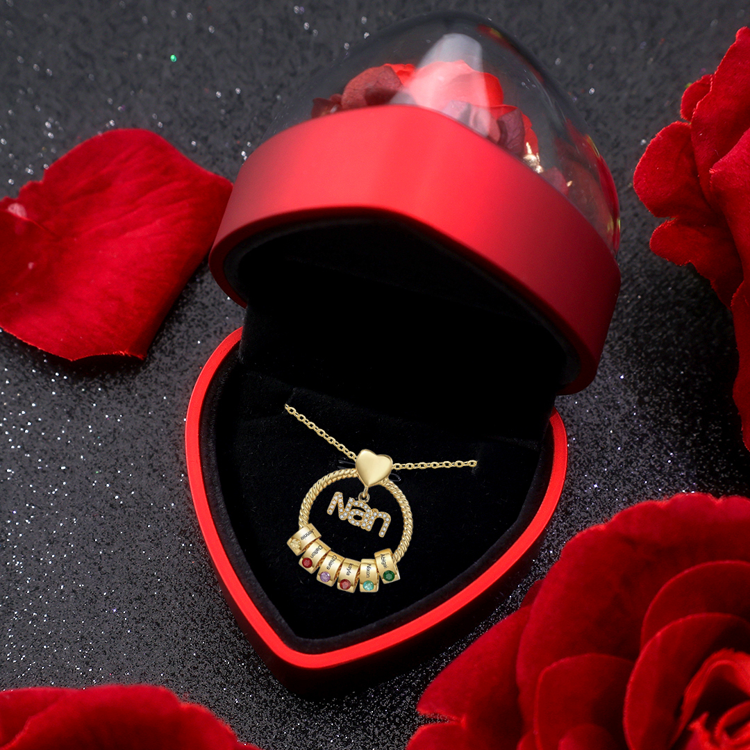 6 Names - Personalised Nan Necklace Custom Names 6 Birthstones Circle Pendant Necklace Christmas Gift for Grandma Nana-Jessemade AU