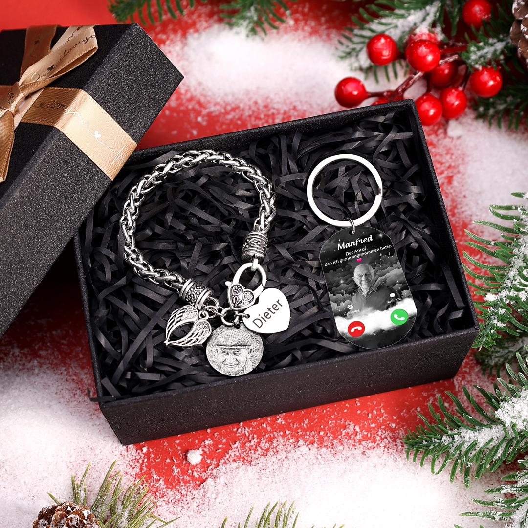 Memorial Bracelet Keychain Set Angel Wing Bracelet Custom Photo & Name Keyring Personalised Gifts