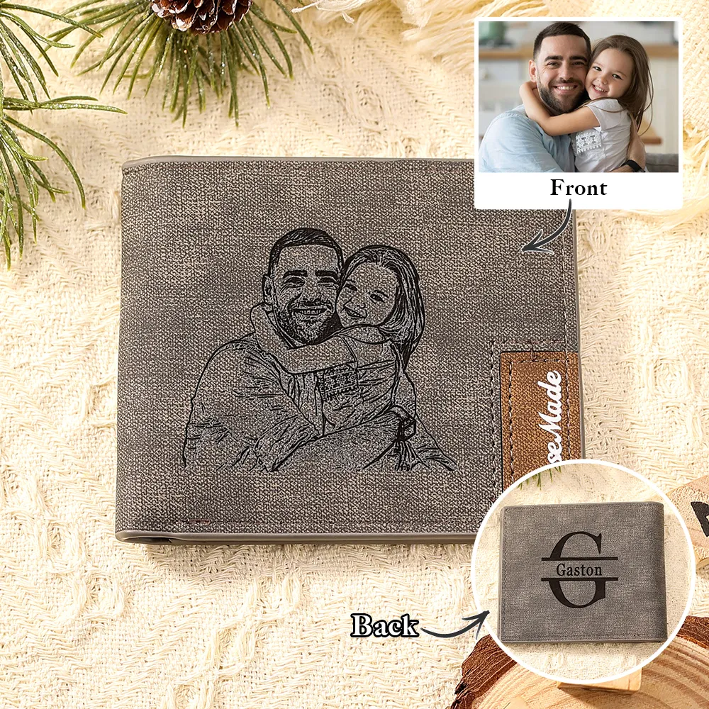 Personalised Leather Wallet Engraved Photo Short Purse Custom Folding Wallet Gifts For Him
