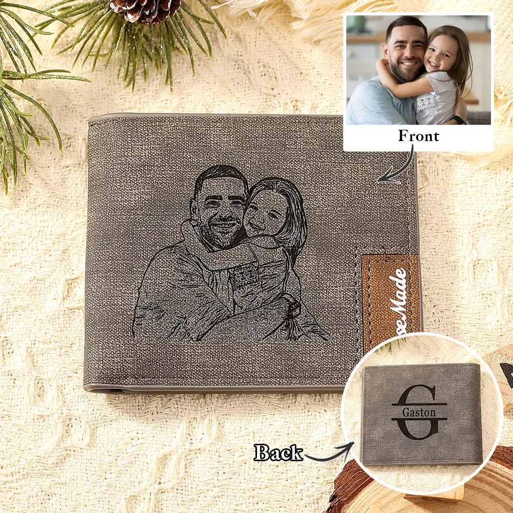 Personalised Leather Wallet Engraved Photo Short Purse Custom Folding Wallet Gifts For Him-Jessemade AU