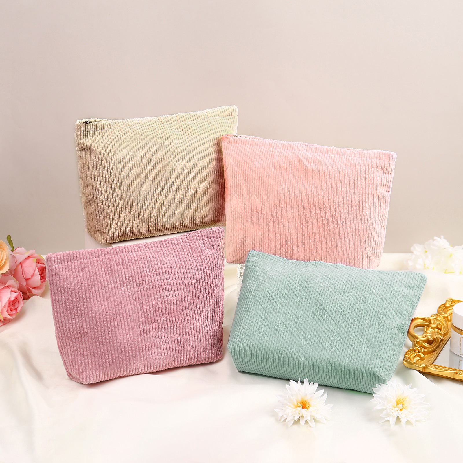 Soft Corduroy Makeup Bag Stylish Cosmetic Pouch Perfect Gift for Her-Jessemade AU