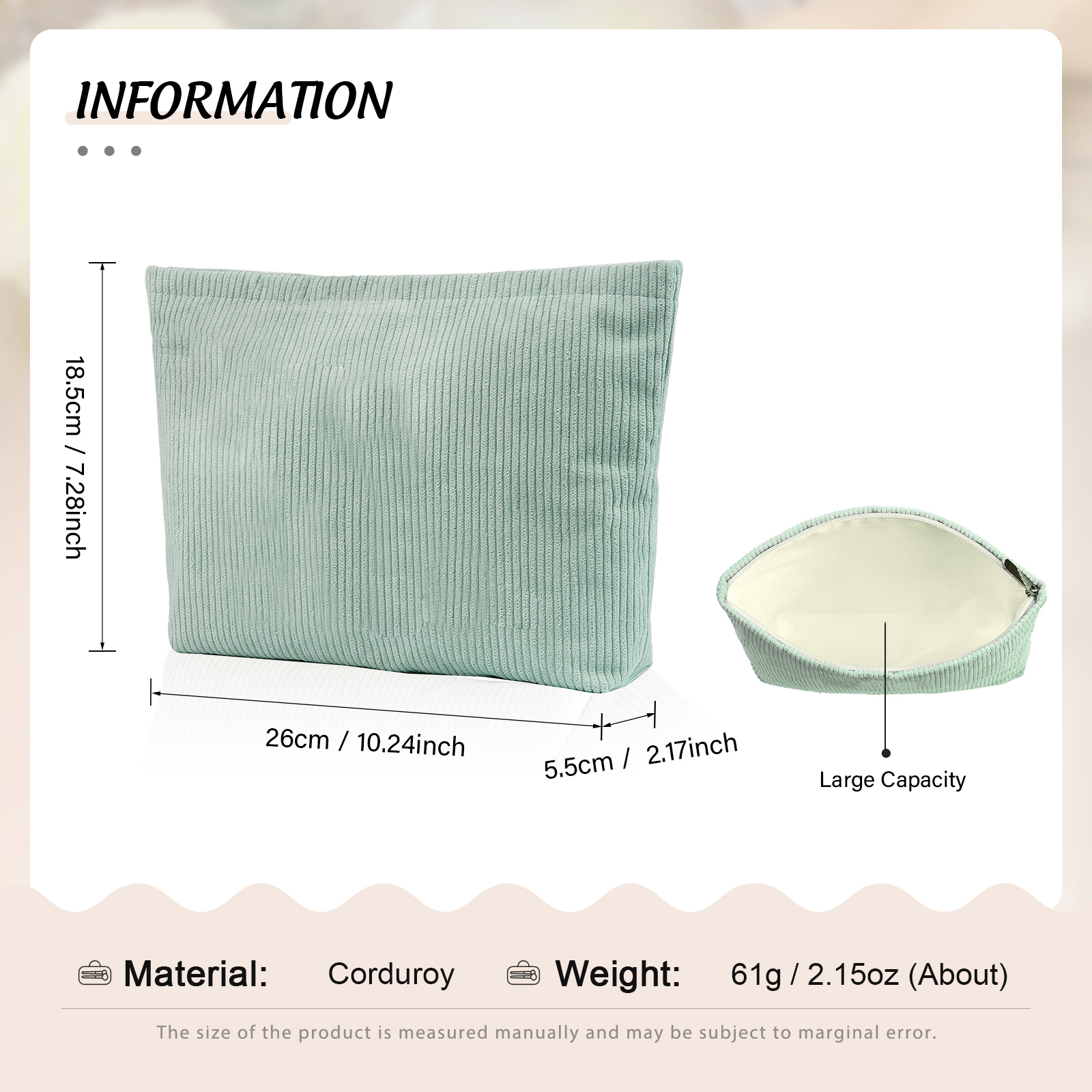 Soft Corduroy Makeup Bag Stylish Cosmetic Pouch Perfect Gift for Her-Jessemade AU