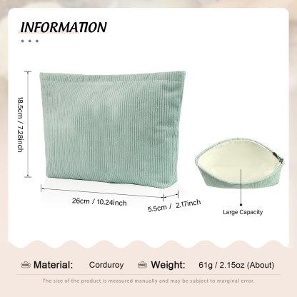 Soft Corduroy Makeup Bag Stylish Cosmetic Pouch Perfect Gift for Her-Jessemade AU