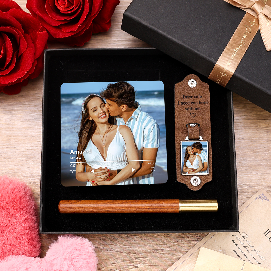 Personalised Gift Set The Perfect Valentines Gift for Him Custom 2 Photos and 2 Texts and 1 Song