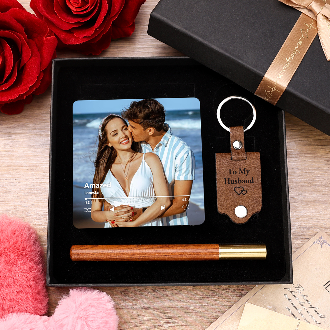 Personalised Gift Set The Perfect Valentines Gift for Him Custom 2 Photos and 2 Texts and 1 Song