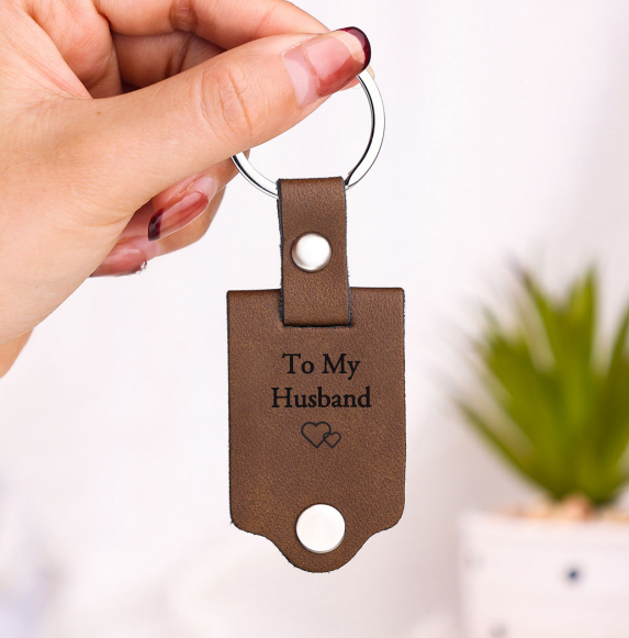Personalised Photo Keychain Custom Text Leather Keyring Valentine's Day Gift
