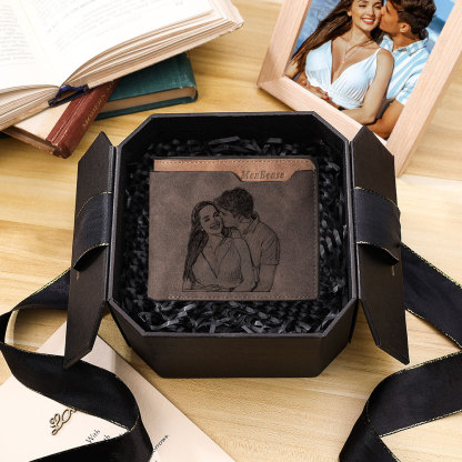 Personalised Leather Wallet Engraved Photo Short Purse Custom Folding Wallet Gifts For Him-Jessemade AU