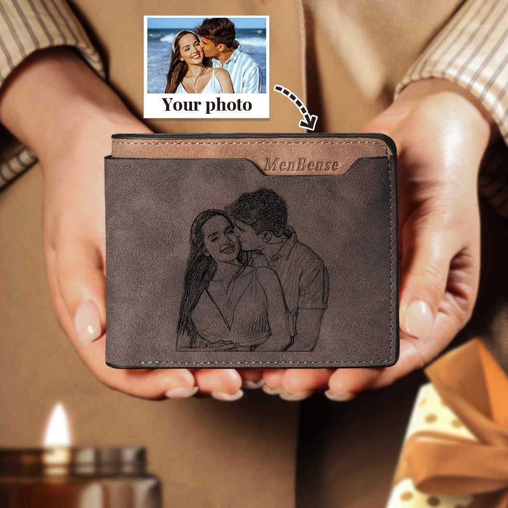 Personalised Leather Wallet Engraved Photo Short Purse Custom Folding Wallet Gifts For Him-Jessemade AU