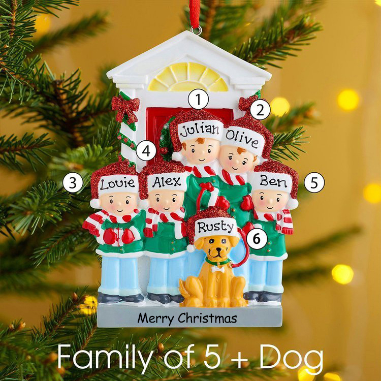 Personalised Family Christmas Ornament Custom 5 Names with Pet Dog Hanging Ornament Gifts For Family-Jessemade AU
