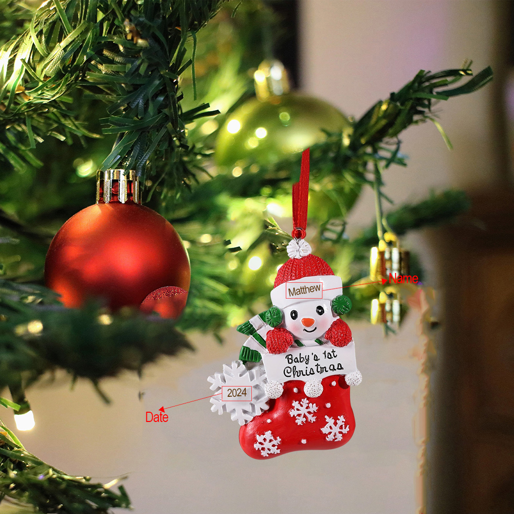 Personalised Christmas Stockings Ornaments Customised Name & Date Christmas Decor - Baby's 1st Christmas Gifts-Jessemade AU