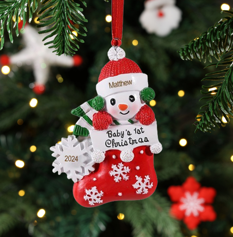 Personalised Christmas Stockings Ornaments Customised Name & Date Christmas Decor - Baby's 1st Christmas Gifts