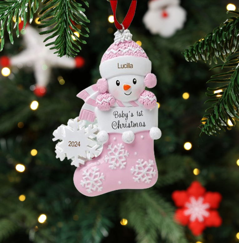 Personalised Christmas Stockings Ornaments Customised Name & Date Christmas Decor - Baby's 1st Christmas Gifts