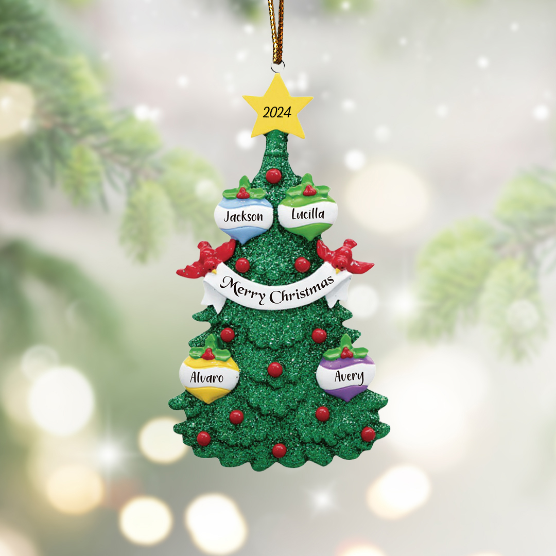4 Names - Personalised Christmas Tree Ornaments Custom Text & Year Wooden Christmas Pendant Gifts for Family Friends