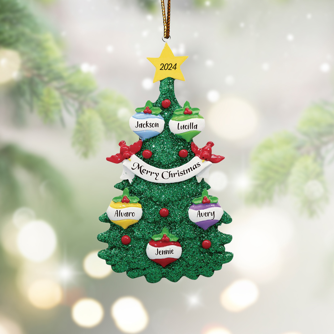 5 Names - Personalised Christmas Tree Ornaments Custom Text & Year Wooden Christmas Pendant Gifts for Family Friends