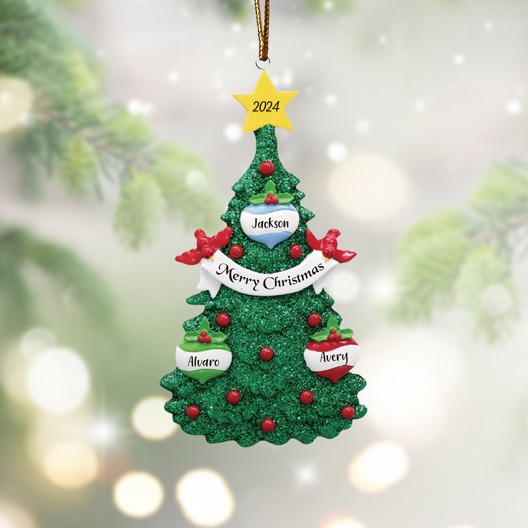 3 Names - Personalised Christmas Tree Ornaments Custom Text & Year Wooden Christmas Pendant Gifts for Family Friends