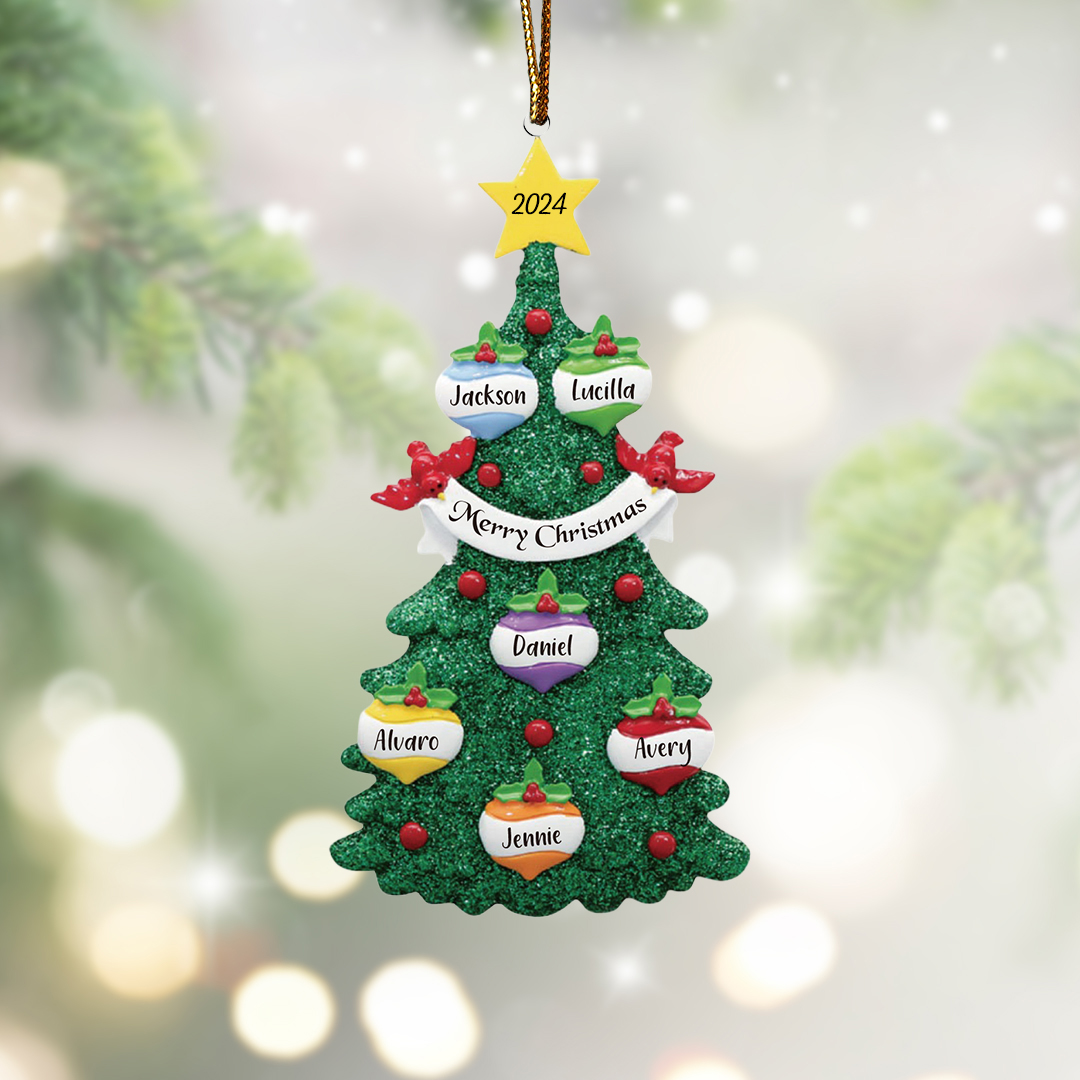 6 Names - Personalised Christmas Tree Ornaments Custom Text & Year Wooden Christmas Pendant Gifts for Family Friends