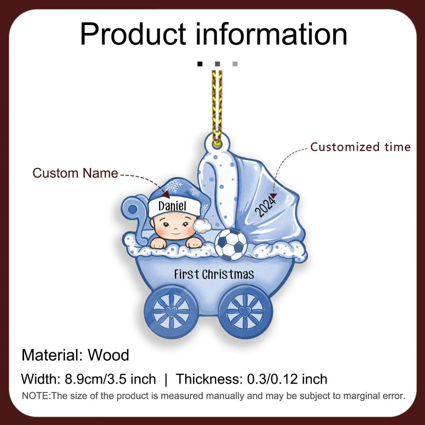 Personalised Baby First Christmas Ornament Wooden Ornament Gifts for Family-Jessemade AU