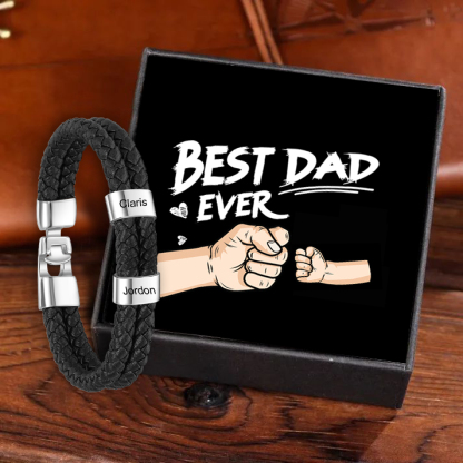 Personalised Braided Leather Bracelet Engraved 2 Names Men's Bracelet for Him