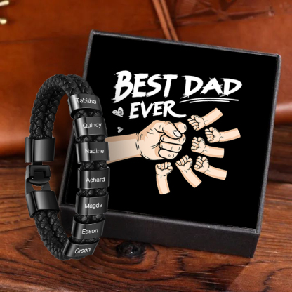 Personalised Braided Leather Mens Bracelet With Custom Engraved 7 Kids Names - Father's Day Gift for Dad | Jessemade-Jessemade AU