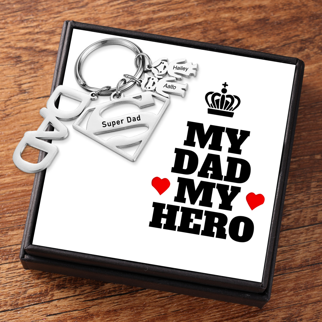 Father's Day Gift Personalised 2 Kids Charms Keychain with Superman Sign-Jessemade AU