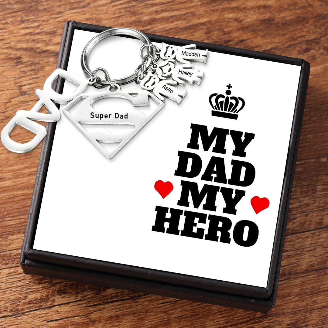 Father's Day Gift Personalised 3 Kids Charms Keychain with Superman Sign