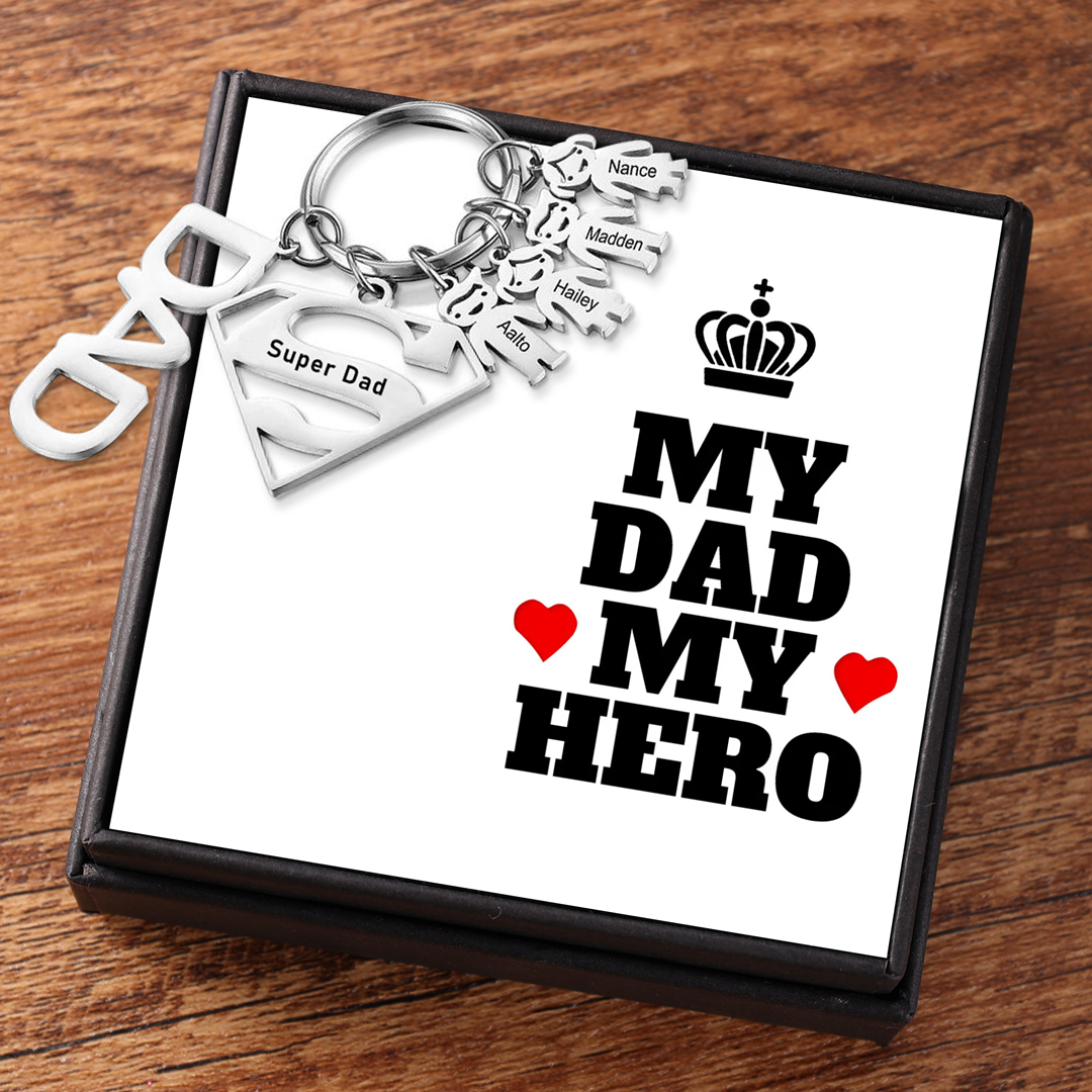 Father's Day Gift Custom 4 Kids Charms Keychain with Superman Sign