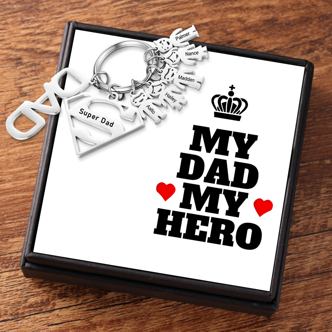 Father's Day Gift Custom 5 Kids Charms Keychain with Superman Sign