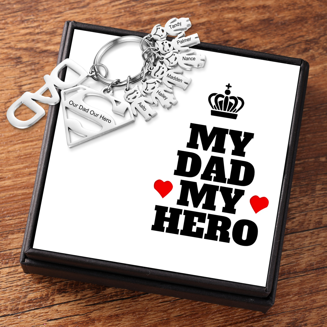 Father's Day Gift Custom 6 Kids Charms Keychain with Superman Sign