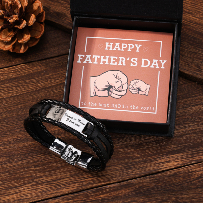 Personalised Braided Leather Bracelet Custom 1 Photo & 2 Texts Fathers Day Gift for Dad-Jessemade AU