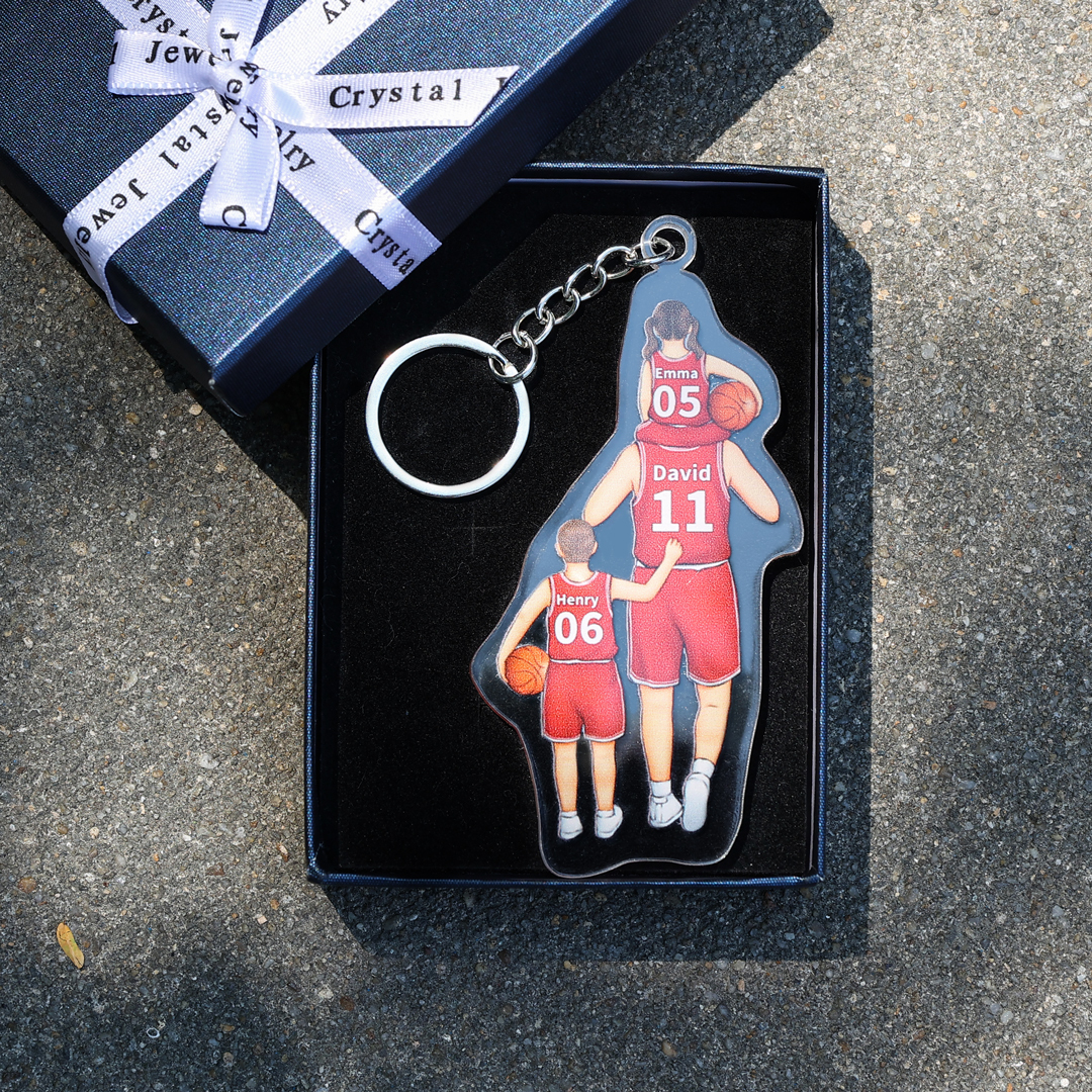 Personalised Basketball Family Hanging Ornament Custom 2–5 Names & Jersey Number Keychain Acrylic Pendant Father's Day Gift