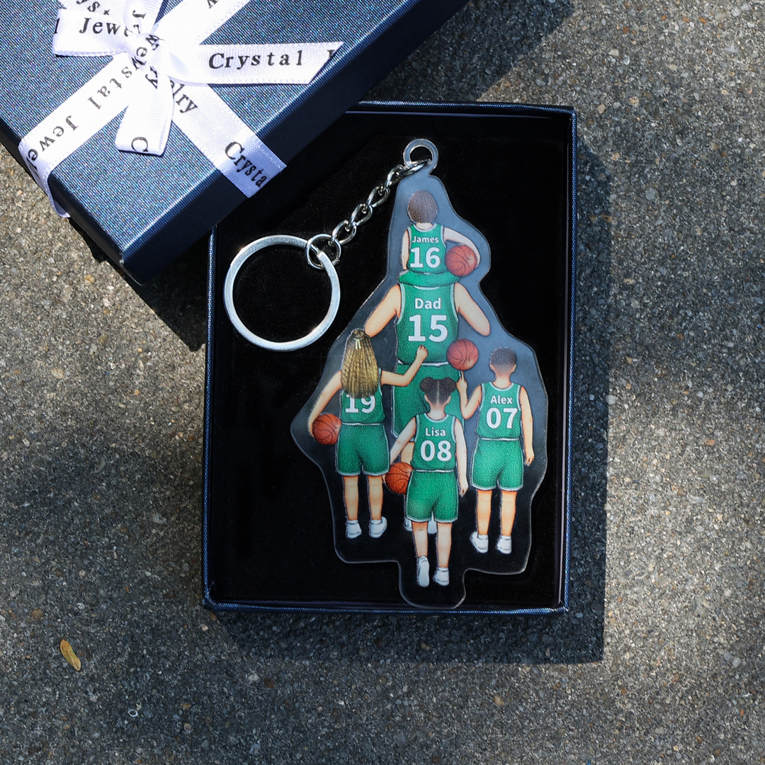 Personalised Basketball Family Hanging Ornament Custom 2–5 Names & Jersey Number Keychain Acrylic Pendant Father's Day Gift