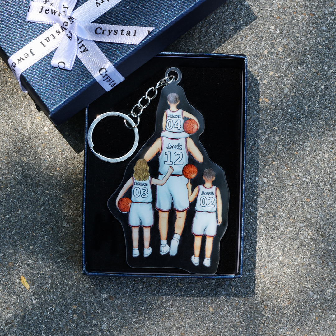 Personalised Basketball Family Hanging Ornament Custom 2–5 Names & Jersey Number Keychain Acrylic Pendant Father's Day Gift
