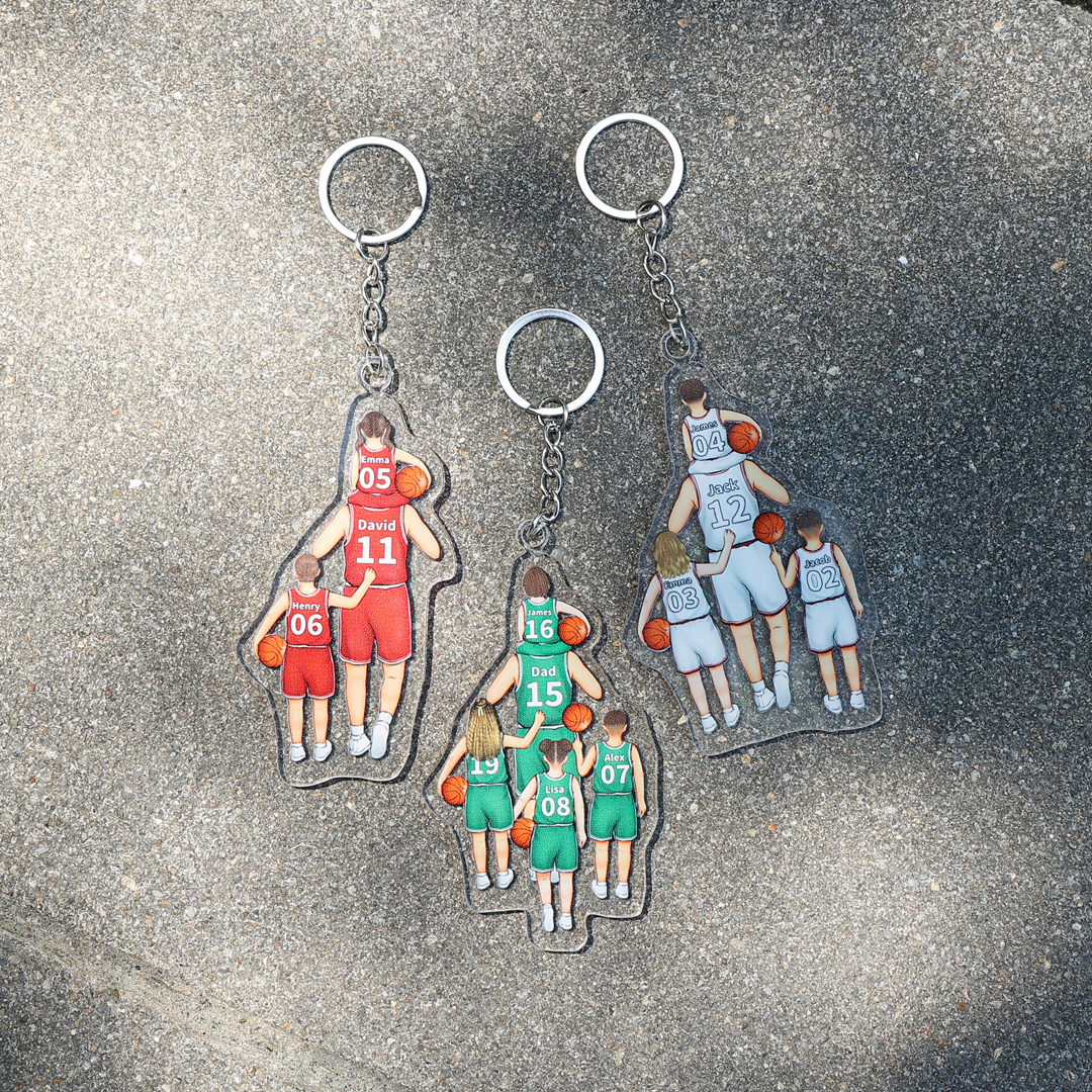 Personalised Basketball Family Hanging Ornament Custom 2–5 Names & Jersey Number Keychain Acrylic Pendant Father's Day Gift