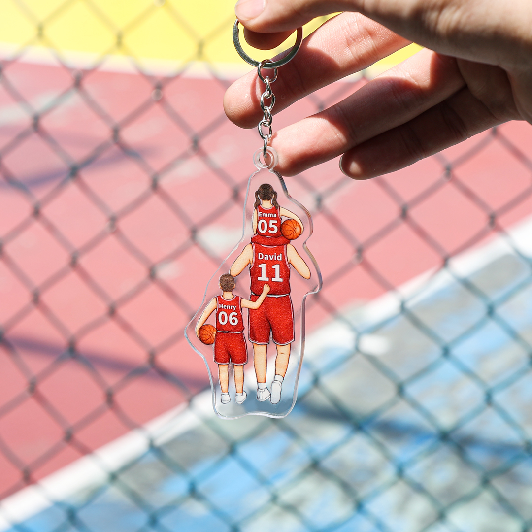 Personalised Basketball Family Hanging Ornament Custom 2–5 Names & Jersey Number Keychain Acrylic Pendant Father's Day Gift